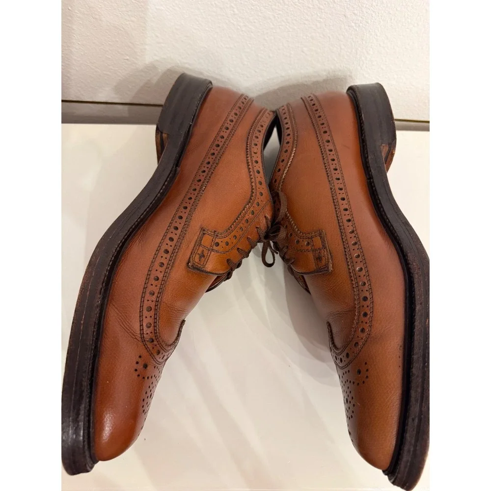 Nettleton Vintage Brown Pebble Grain Leather Wingtip Brogue Derby Shoes 13 C